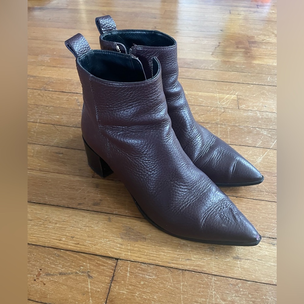 Everlane Burgundy Pointed Toe Leather Ankle Boots